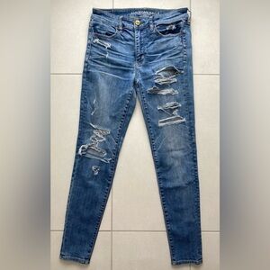 American Eagle Outfitters Blue High Rise Skinny Distressed Jeans Jeggings - Sz 6